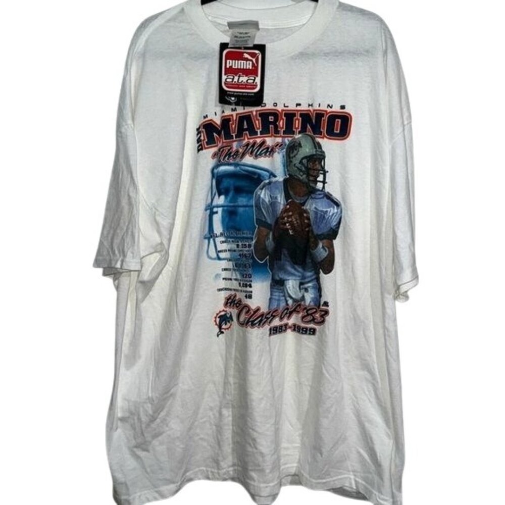 Vintage Dan Marino Miami Dolphins T-Shirt 2X Puma A.T.A. QB Club 100% Cotton Whi